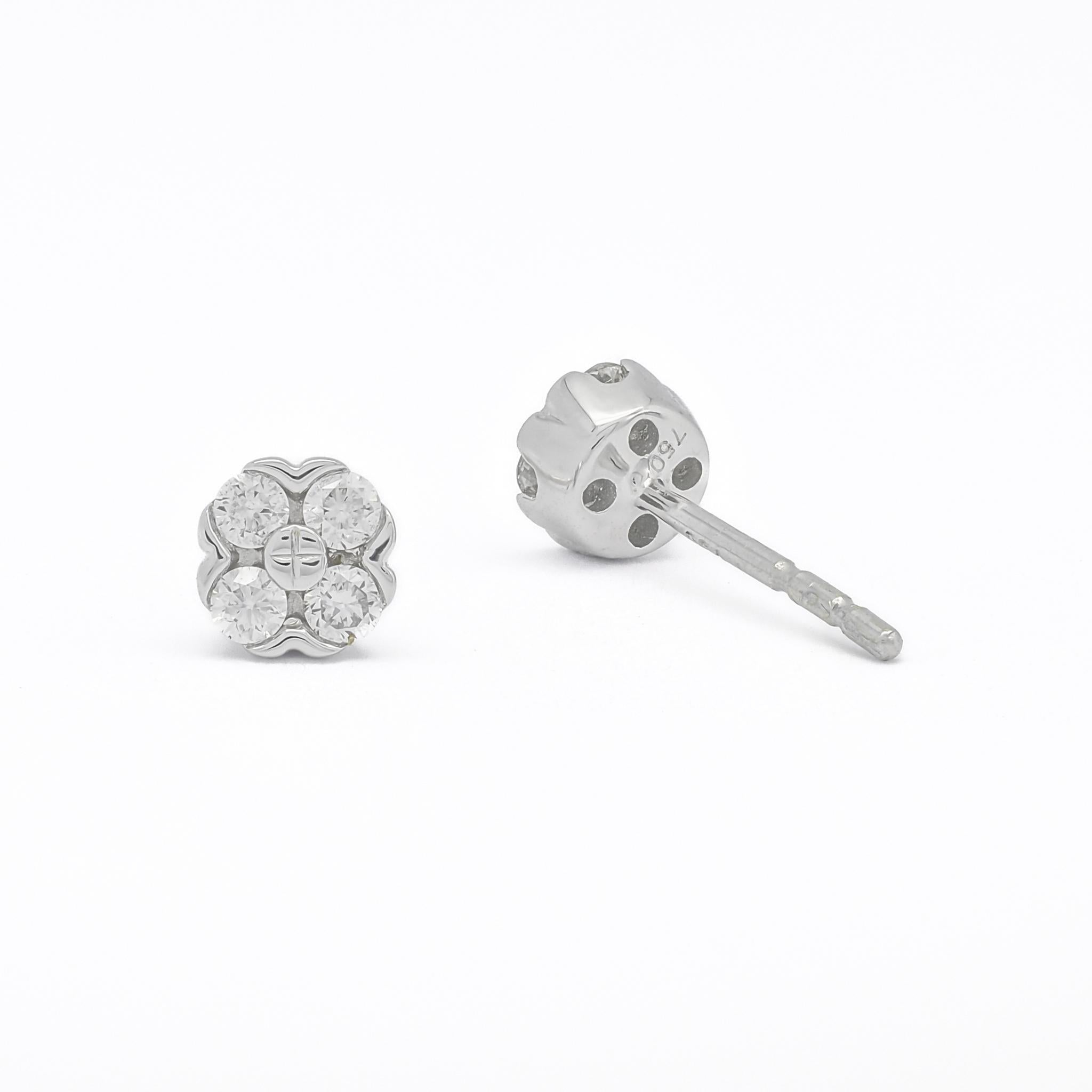 Clous d'oreilles en forme de fleur en or jaune 18 carats avec diamants naturels 0,15 carat en vente 5