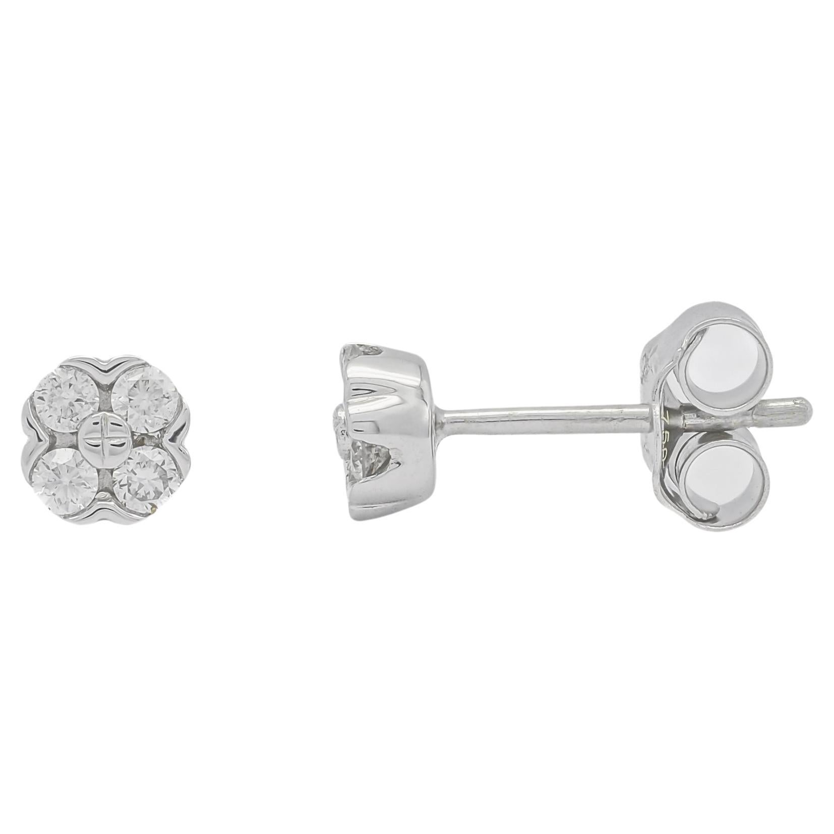 Natural Diamond 0.15 carats 18 Karat Yellow Gold Flower Shape Stud Earrings  For Sale 1