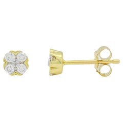 Natural Diamond 0.15 carats 18 Karat Yellow Gold Flower Shape Stud Earrings 