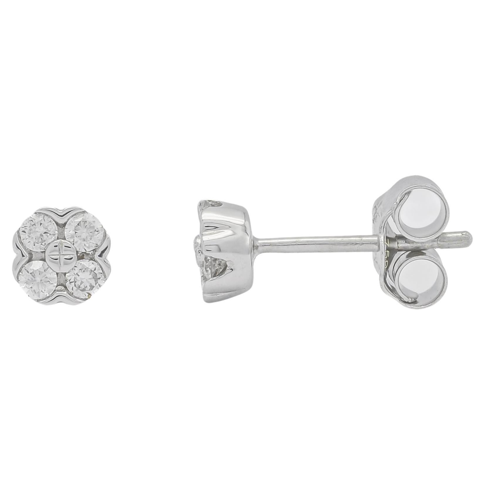 Natural Diamond 0.15 carats 18 Karats White Gold Flower Shape Stud Earrings 