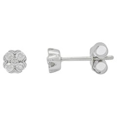 Clous d'oreilles en forme de fleur en or blanc 18 carats avec diamants naturels 0,15 carat 