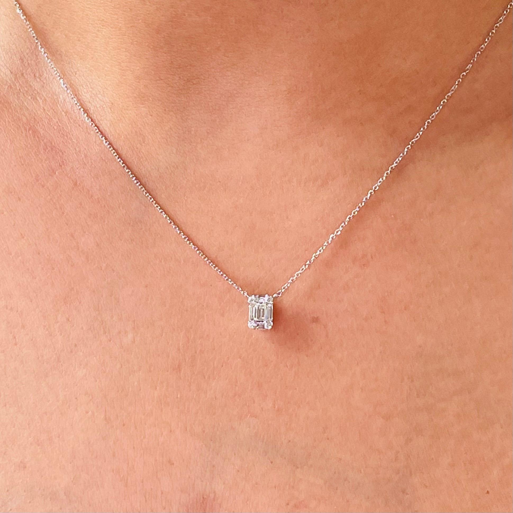 Diamante naturale da 0,15 carati in oro bianco 18 KT Ciondolo a catena semplice in vendita 2