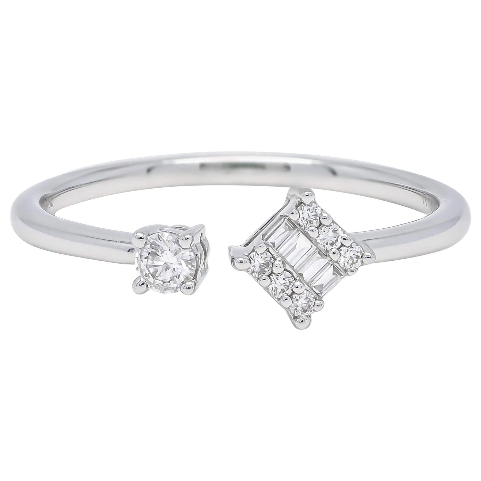 Bague ouverte solitaire combo en or blanc 18 carats avec diamant naturel 0,15 carat en vente