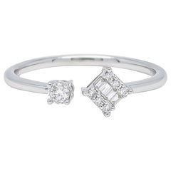 Offener Ring mit natürlichem Diamant 0,15 Karat 18KT Weißgold Cluster Solitär Combo