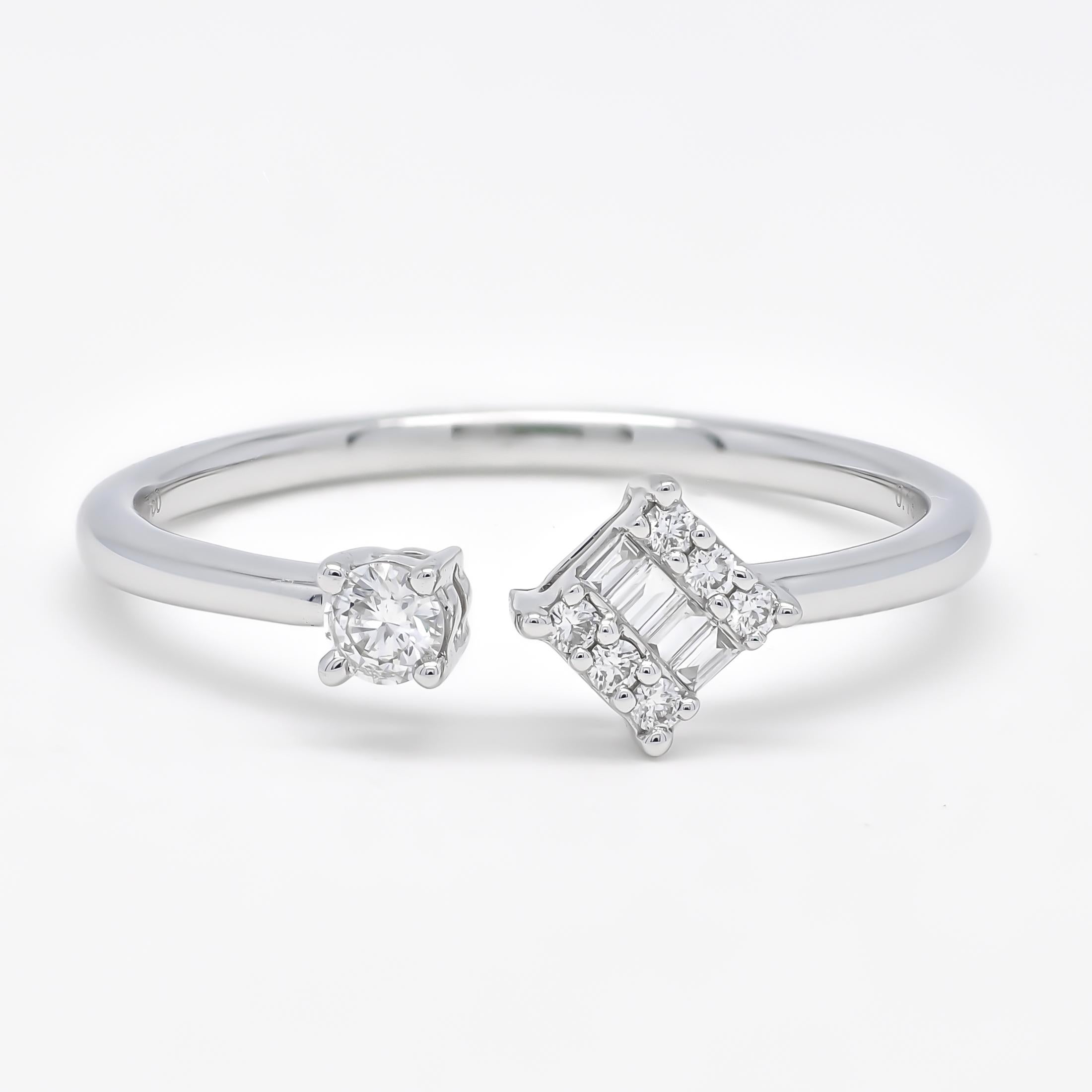 Natural Diamond 0.15 carats 18KT White Gold Cluster Solitaire Duo Open Ring For Sale 8