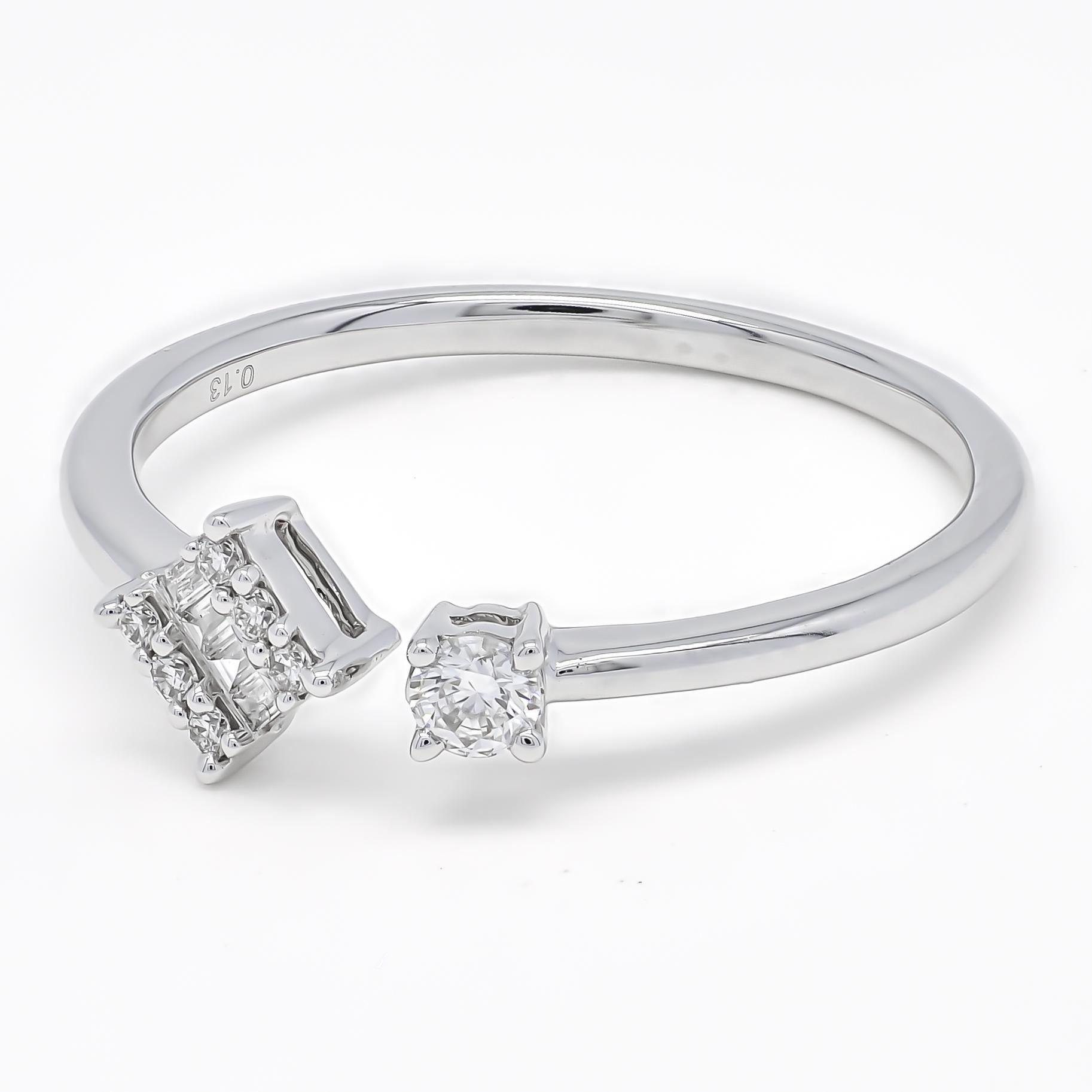 Art Deco Natural Diamond 0.15 carats 18KT White Gold Cluster Solitaire Duo Open Ring For Sale