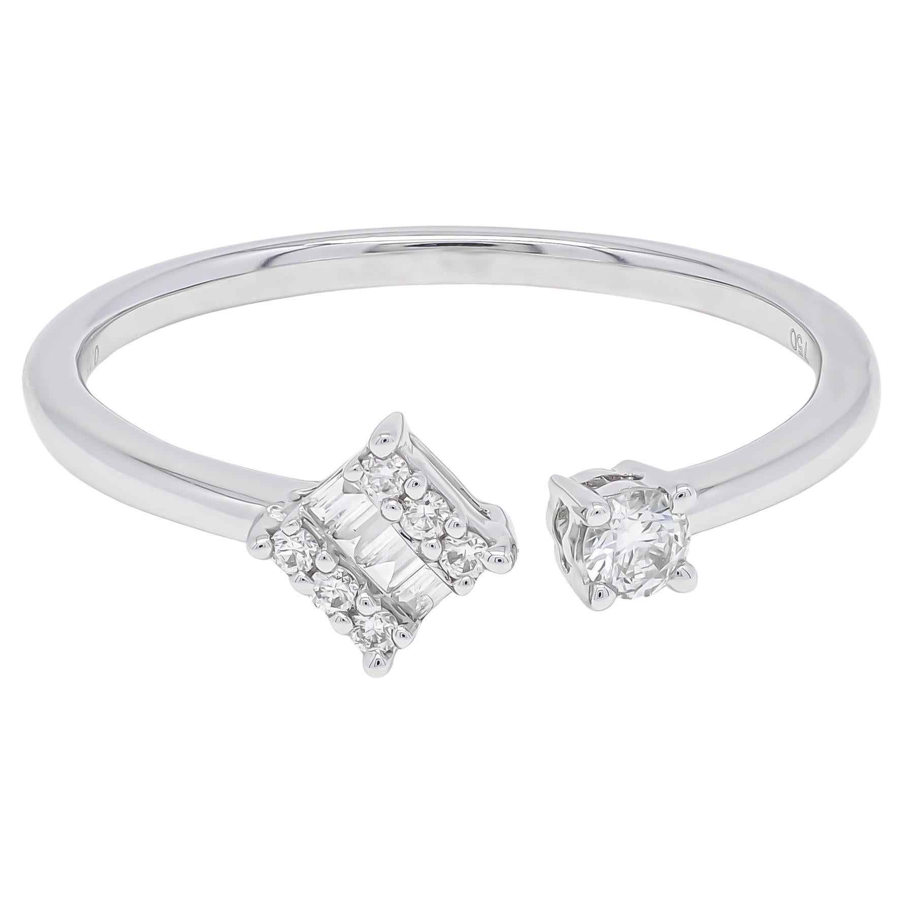 Natural Diamond 0.15 carats 18KT White Gold Cluster Solitaire Duo Open Ring For Sale