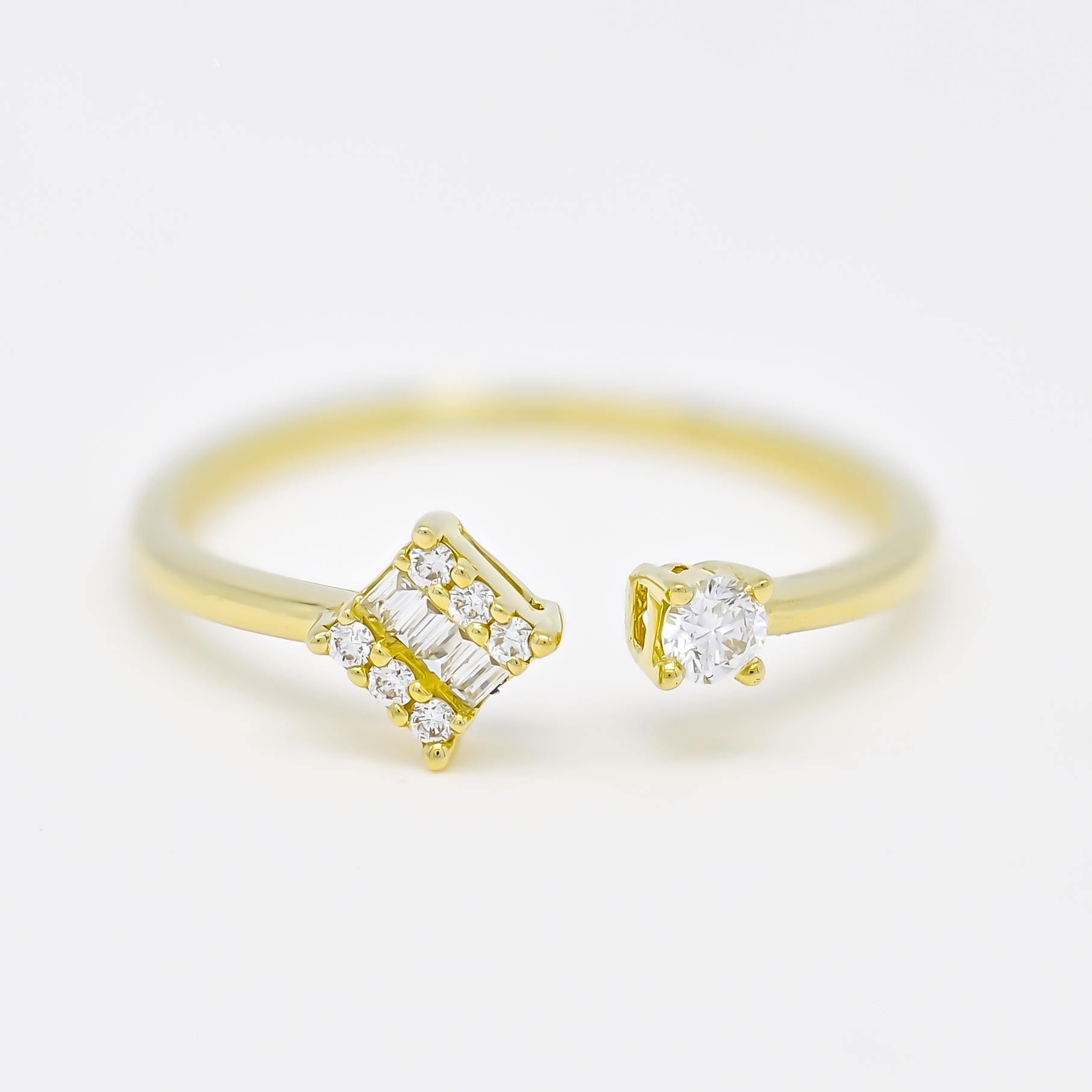 Bague ouverte solitaire duo en or jaune 18 carats avec diamants naturels 0,15 carat en vente 1