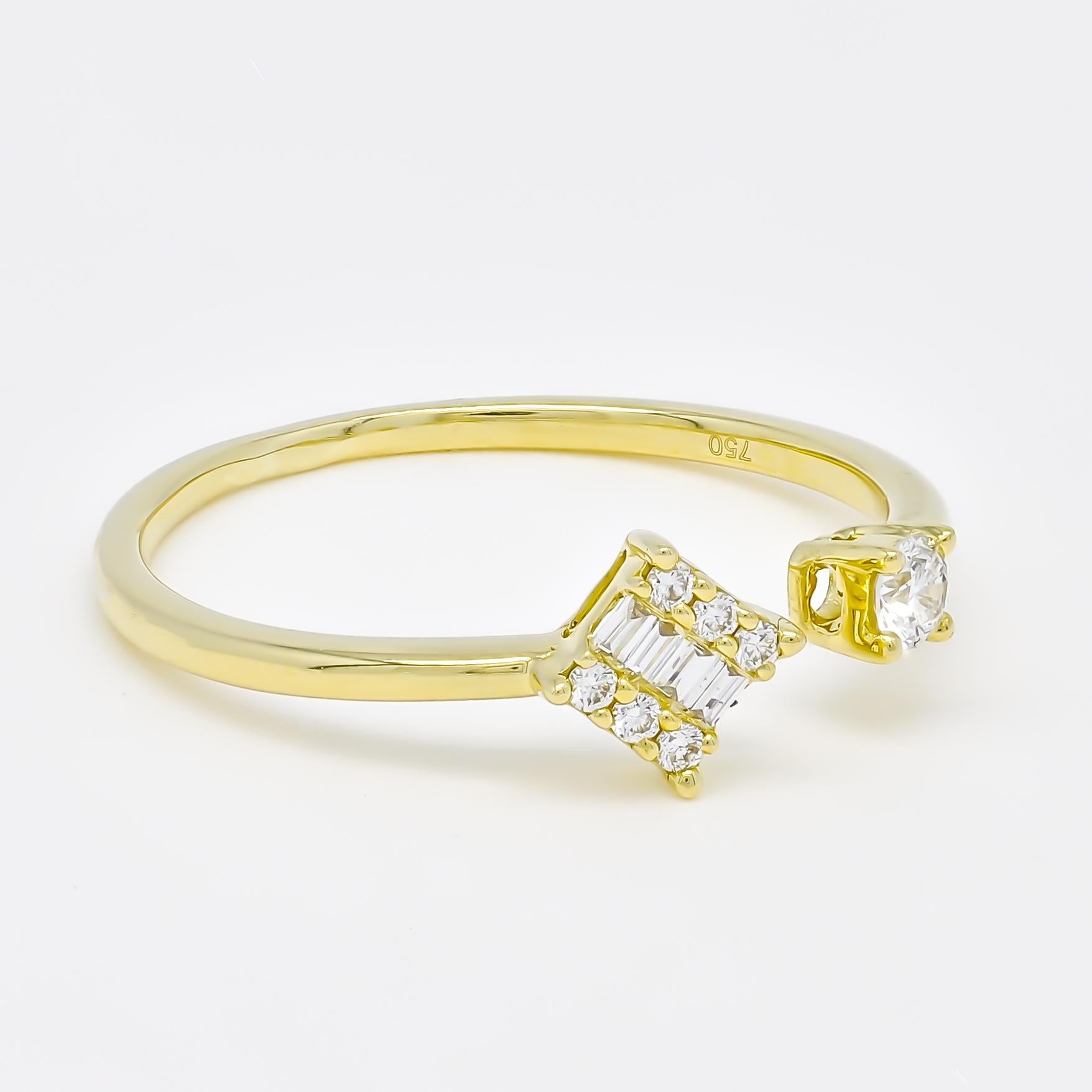 Bague ouverte solitaire duo en or jaune 18 carats avec diamants naturels 0,15 carat en vente 2