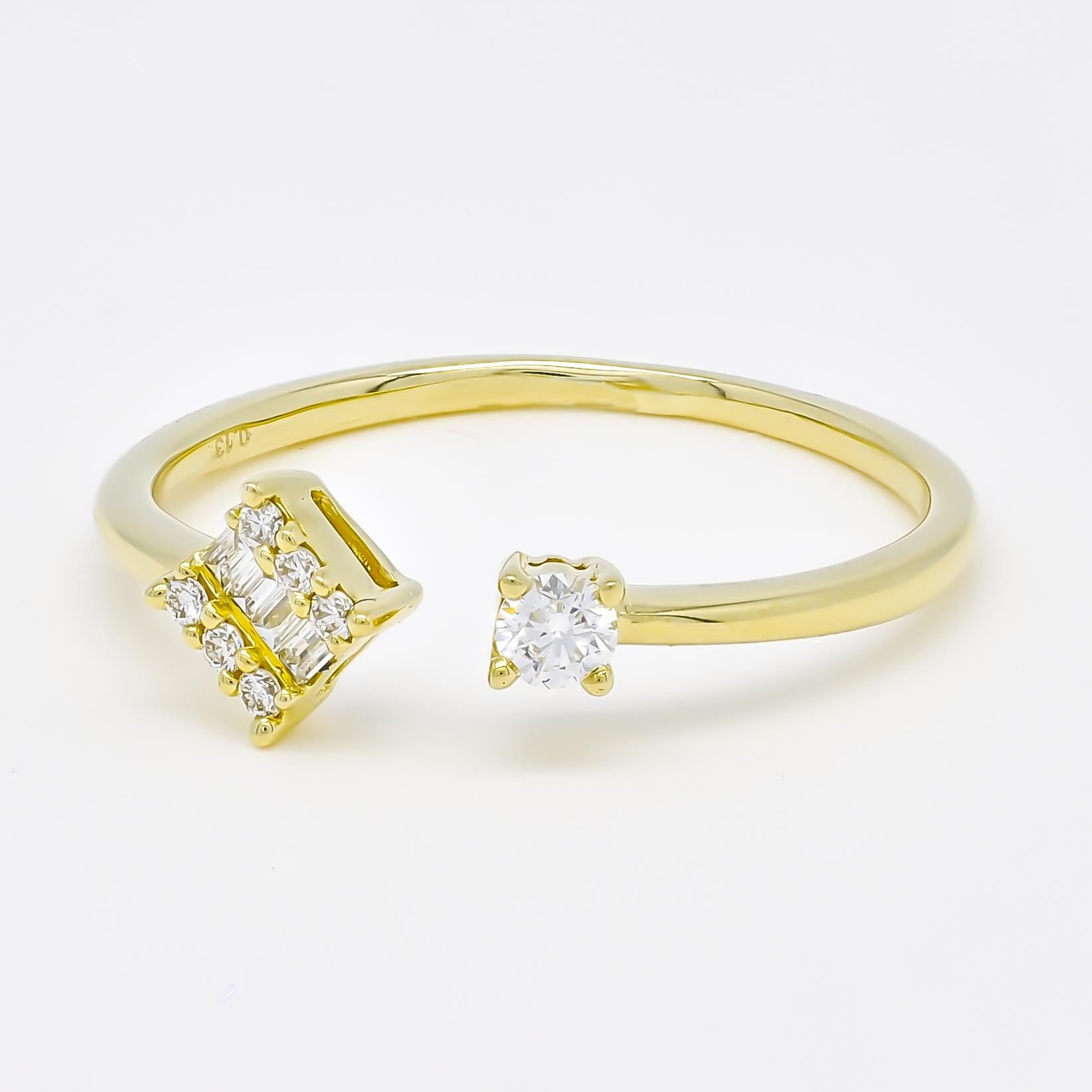 Bague ouverte solitaire duo en or jaune 18 carats avec diamants naturels 0,15 carat en vente 3