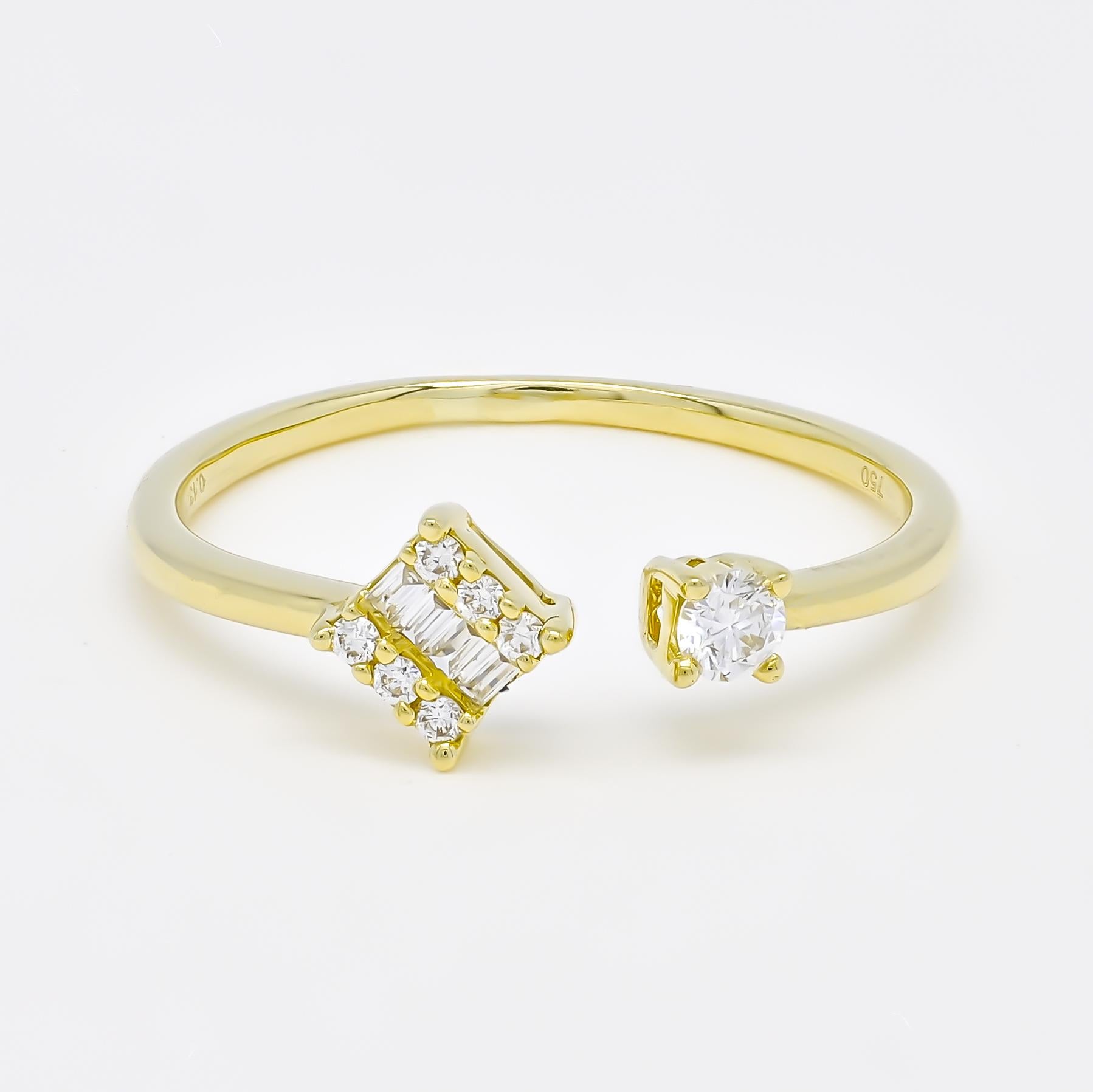 Bague ouverte solitaire duo en or jaune 18 carats avec diamants naturels 0,15 carat