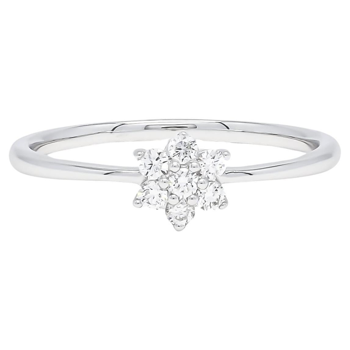 Natural Diamond 0.15 carats 18KT White Gold Flower Cluster Simple Ring