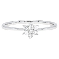 Natural Diamond 0.15 carats 18KT White Gold Flower Cluster Simple Ring