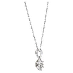 Natural Diamond 0.15 carats 18KT White Gold Flower Pendant Chain Necklace