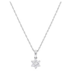 Natural Diamond 0.16 carats 18KT White Gold Flower Pendant Chain Necklace