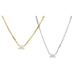 Natural Diamond 0.16CT 18Karat White Gold Emerald Cut Necklace