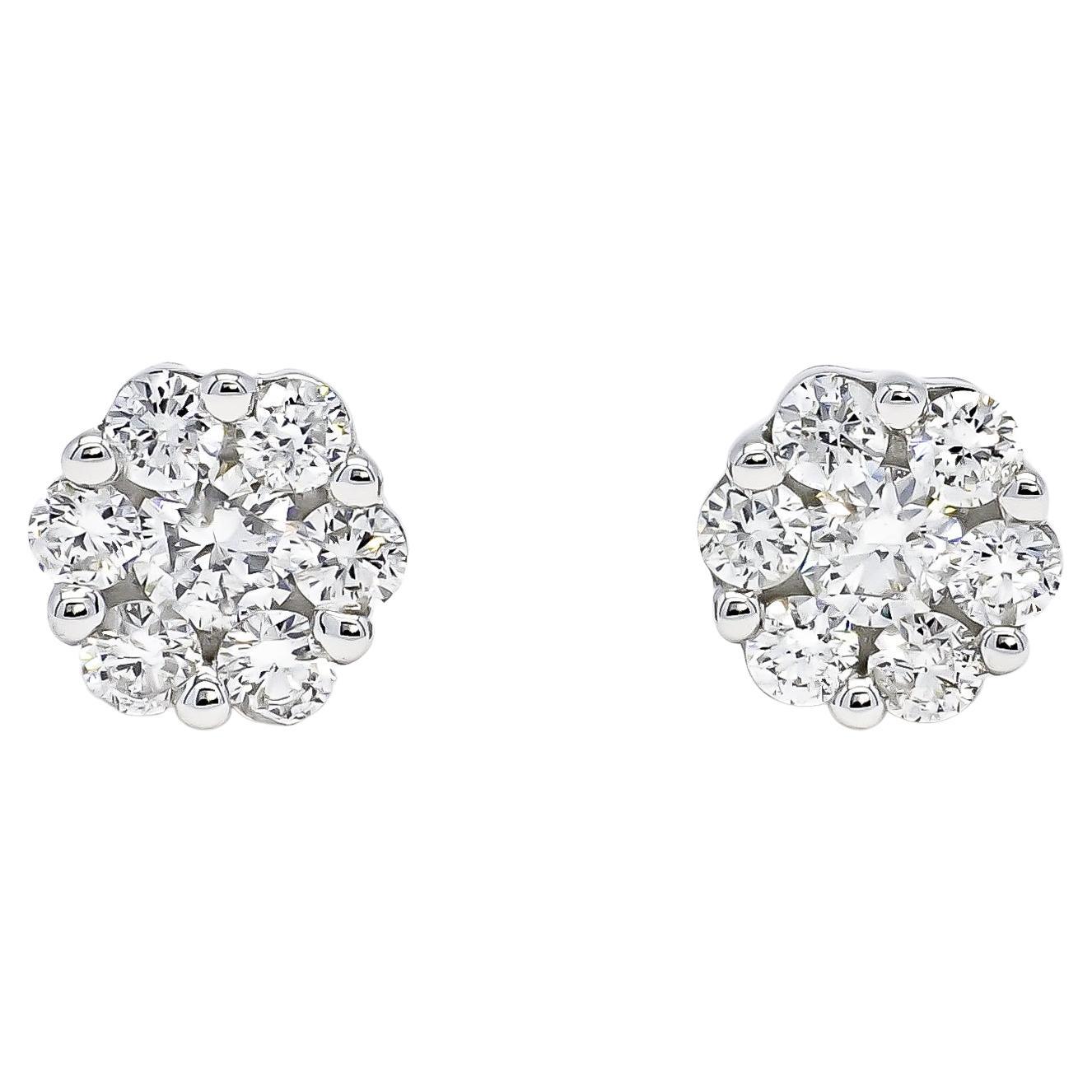 Natural Diamond 0.17 ct 18 karat white Gold Classic Cluster Stud Earrings  For Sale