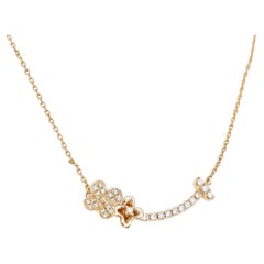 18KT Gold Diamant-Blumen-Cluster- Solitär-Blumen-Cluster-Halskette mit geschwungenem Bar, N060155RG