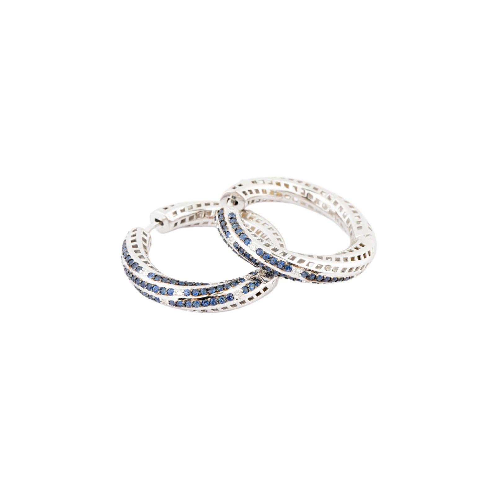 Natürlicher Diamant 0,18cts & Blauer Saphir 1,48cts Ohrring in 18k Gold Damen im Angebot