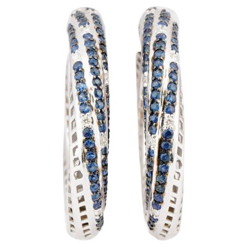 Natural Diamond 0.18cts & Blue Sapphire 1.48cts Earring in 18k Gold