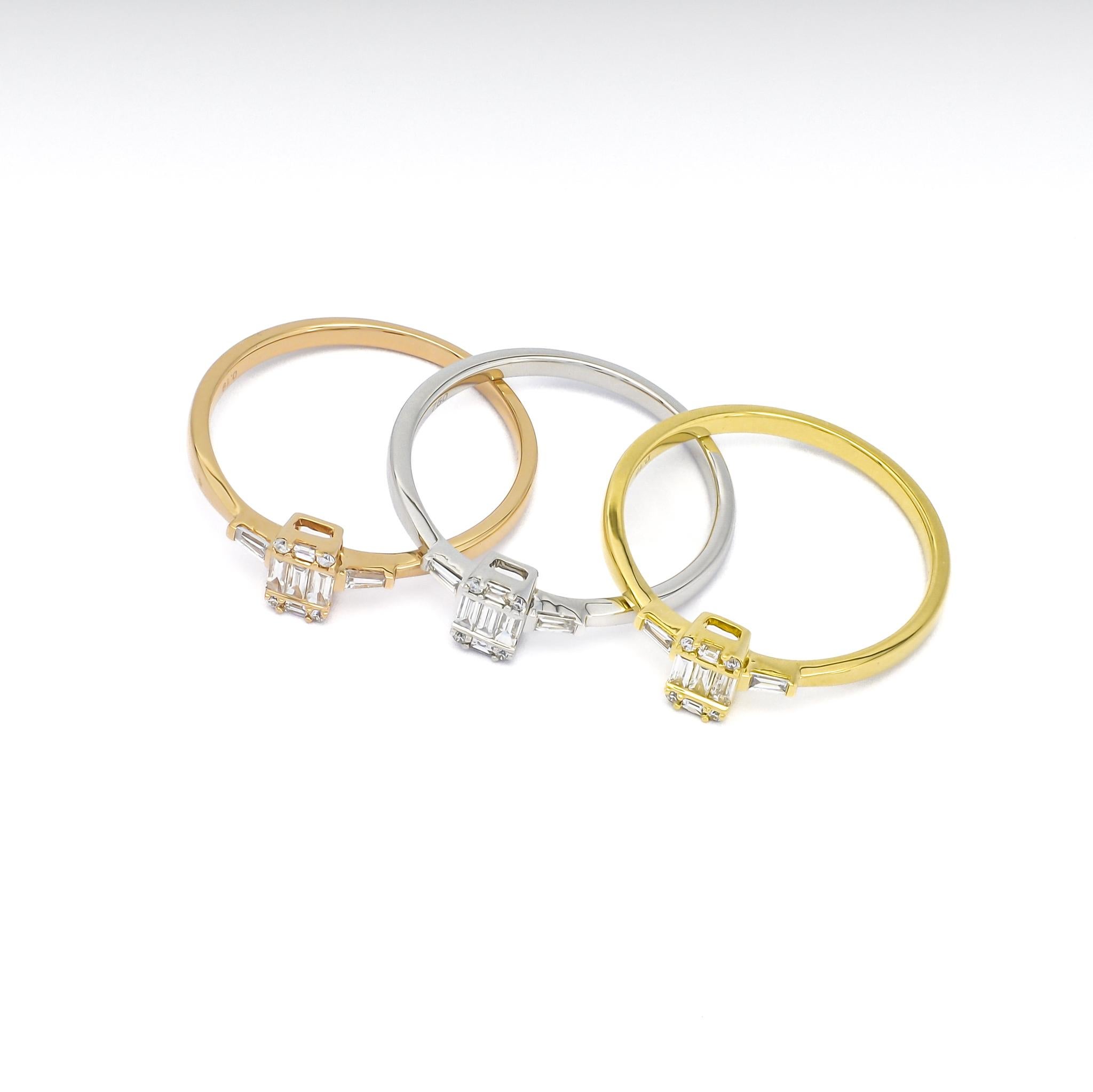 Anello di fidanzamento Baguette in oro bianco 18 carati con diamante naturale 0,19 carati in vendita 5