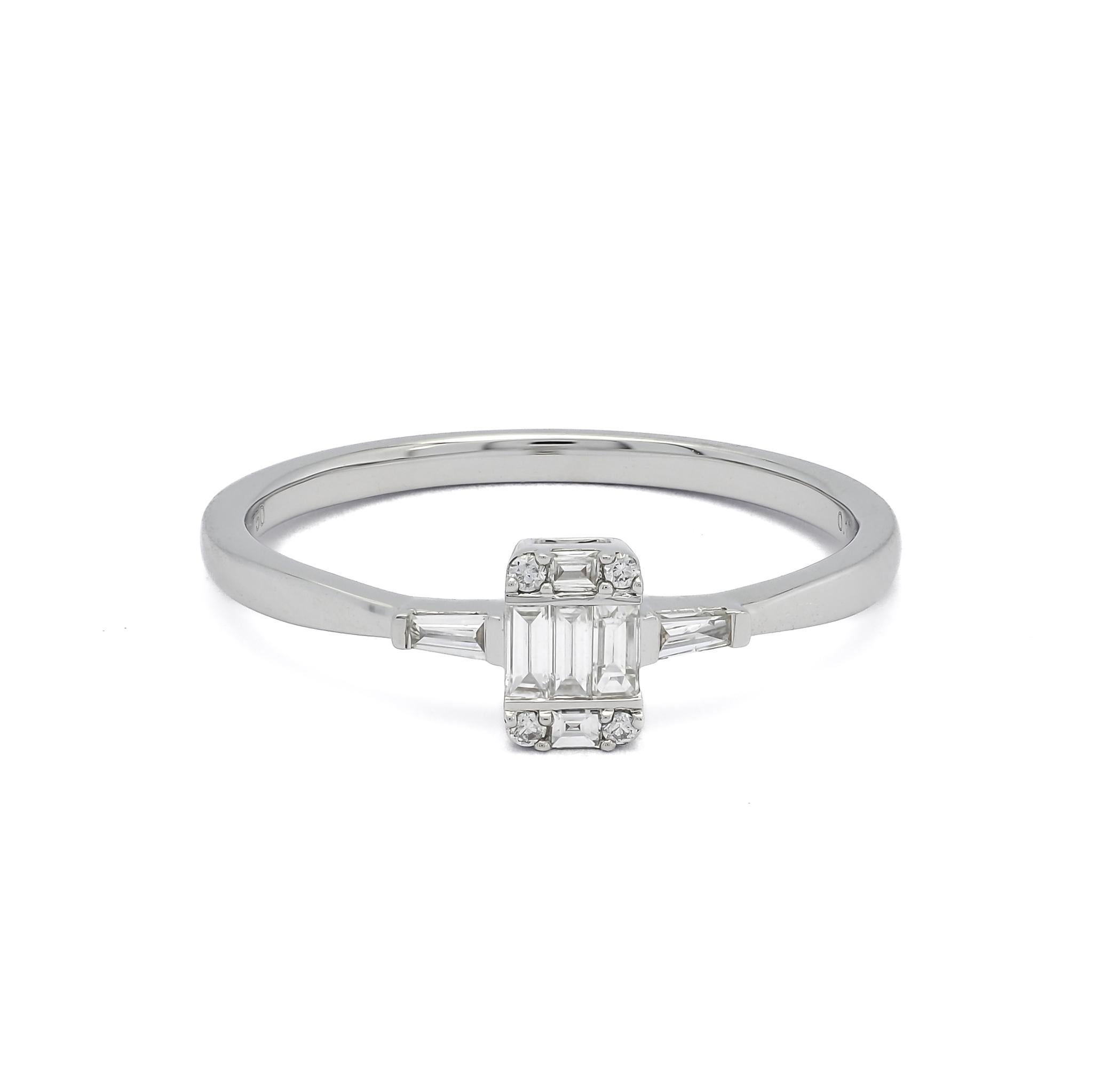 Baguette Cut Natural Diamond 0.19CT 18Karat White Gold Baguette Engagement Ring For Sale