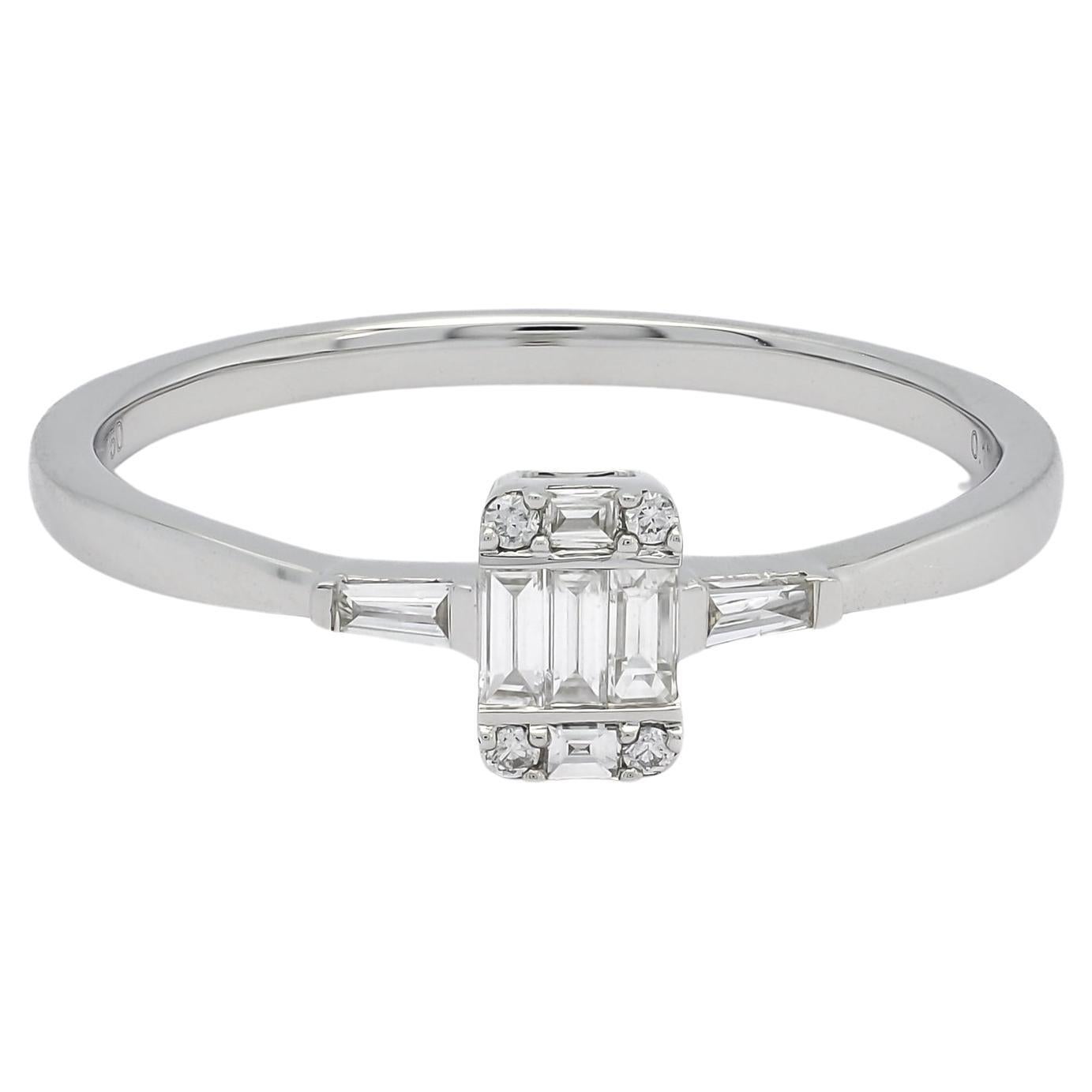 Natural Diamond 0.19CT 18Karat White Gold Baguette Engagement Ring For Sale