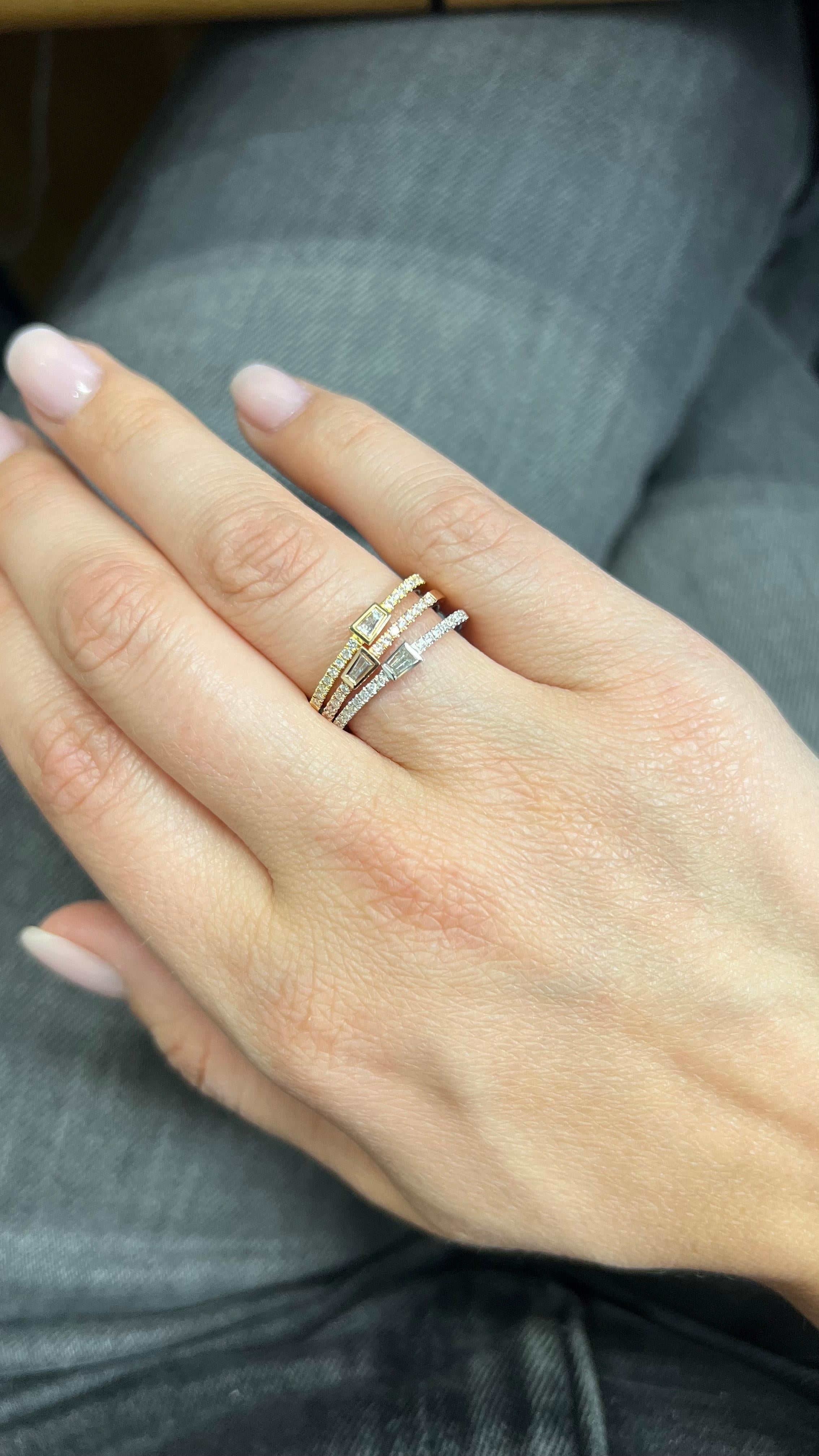 Natural Diamond 0.20 cts 18 Karat Yellow Gold Stackable Band Ring For Sale 8