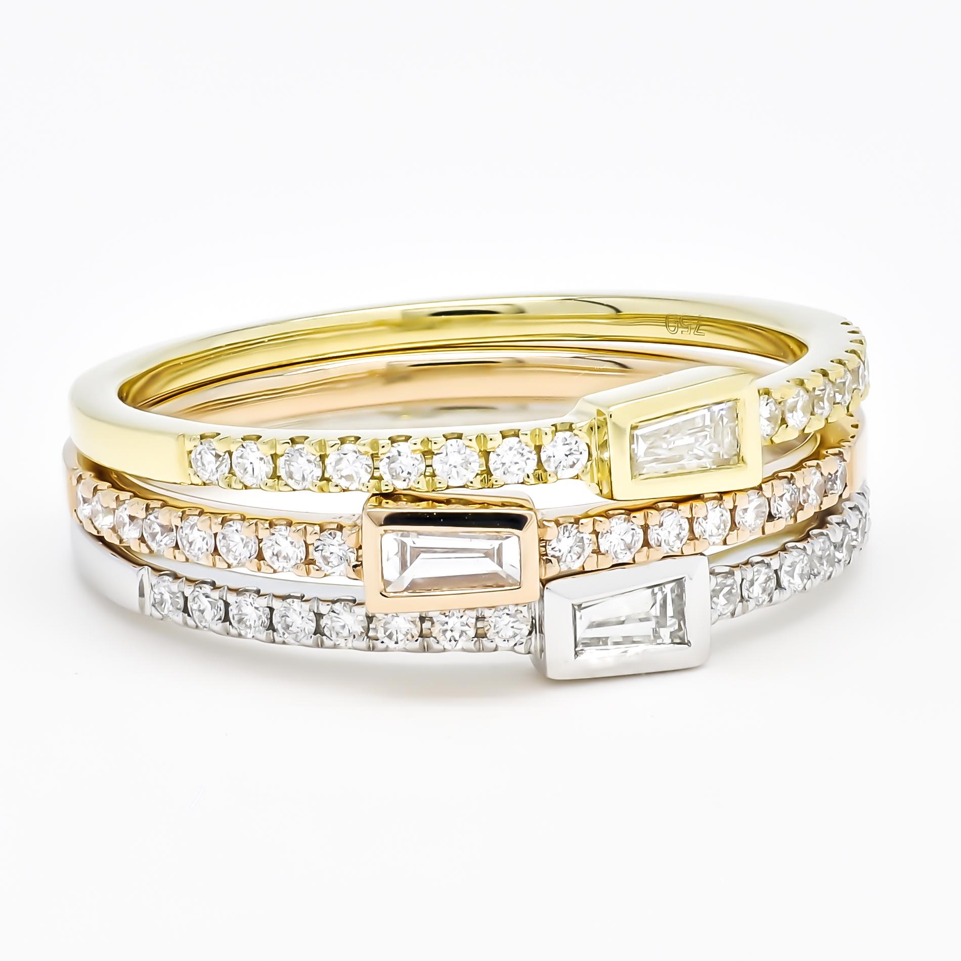 Women's or Men's Natural Diamond 0.20 cts 18 Karat Yellow Gold Stackable Band Ring For Sale