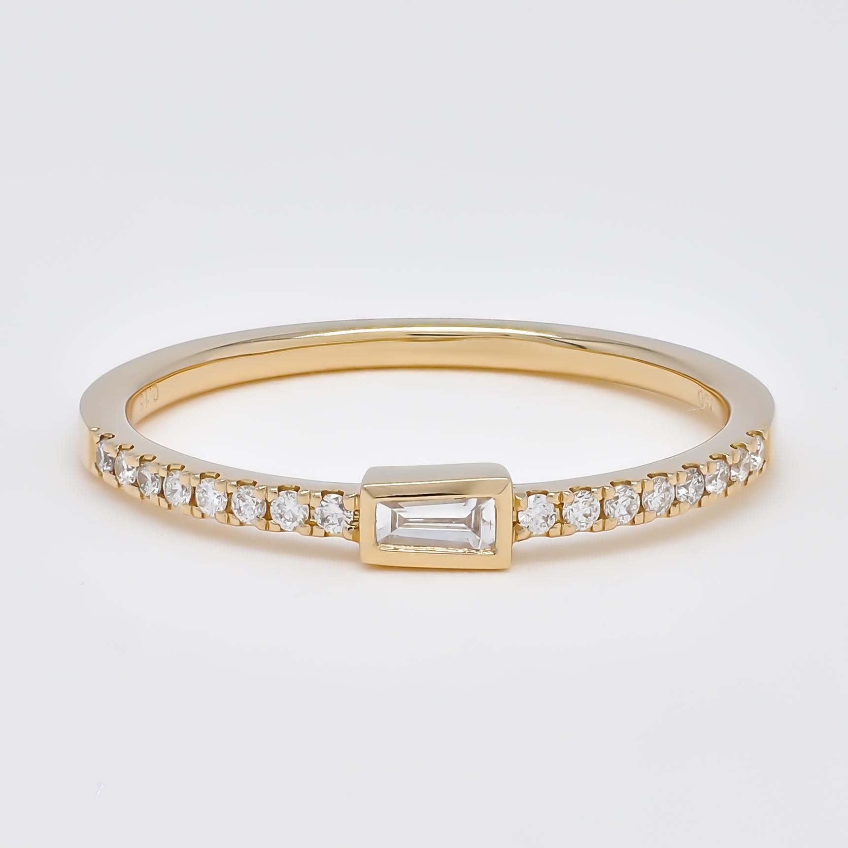 Natural Diamond 0.20 cts 18 Karat Yellow Gold Stackable Band Ring For Sale 2