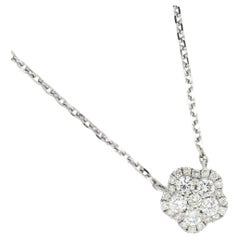 Natural Diamond 0.21 carats 18KT White Gold Floral Cluster Chain Pendant