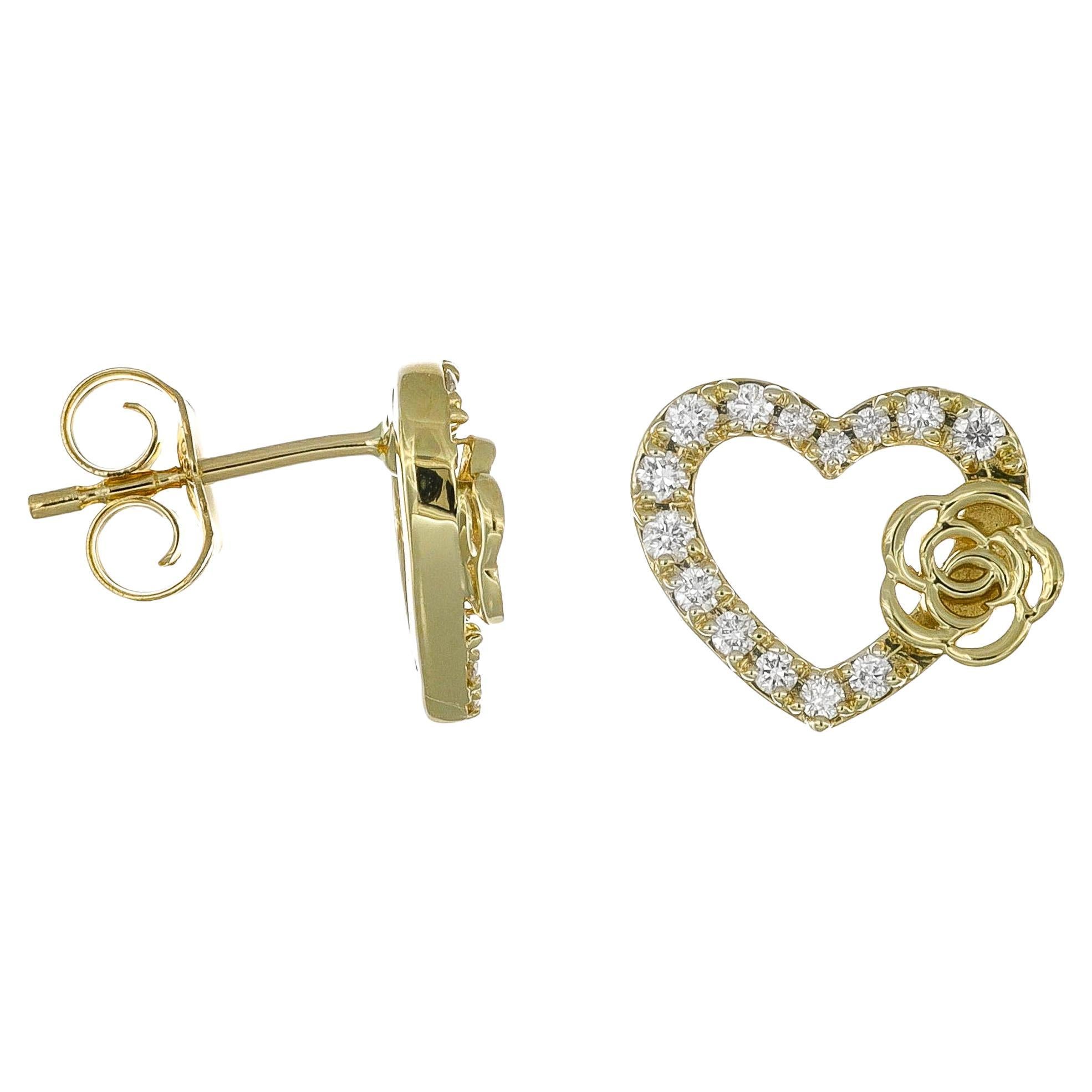 Natural Diamond 0.25 carats 18 Karat Yellow Gold Heart Shape Stud Earrings For Sale