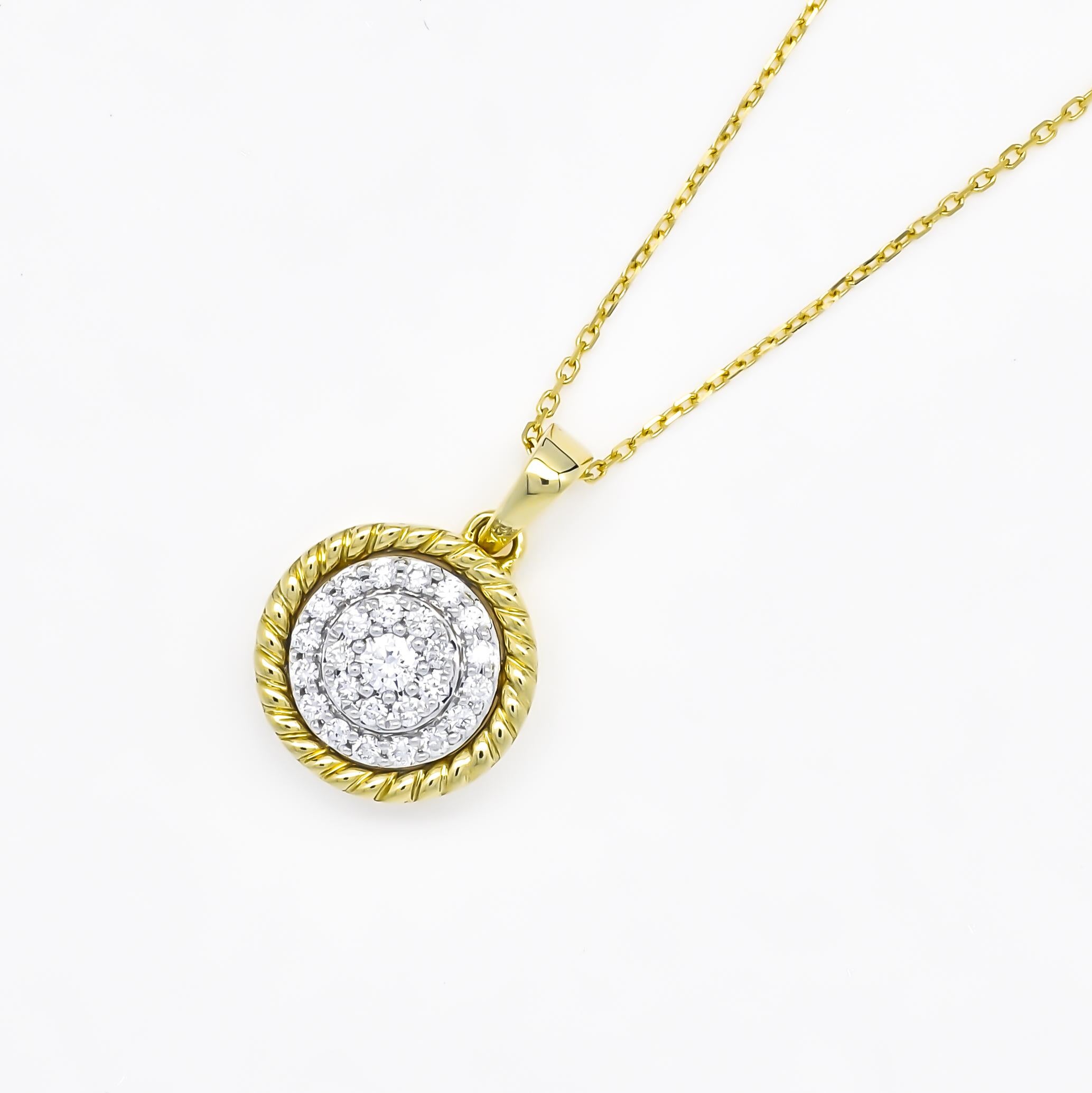 Chaîne collier pendentif en or bicolore 18 carats avec diamant naturel de 0,25 carat en vente 4