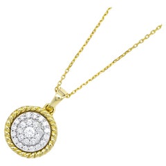 Natural Diamond 0.25 Carats 18KT Two Tone Gold Rope Pendant Chain Necklace