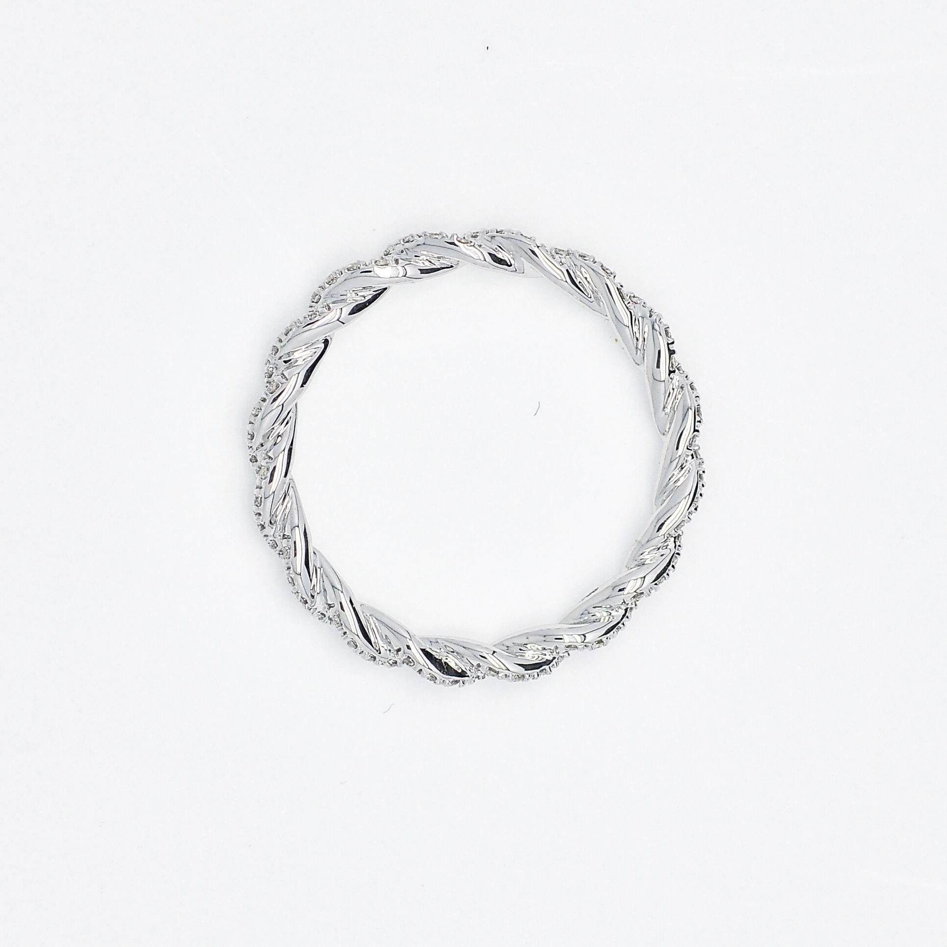 Modern Natural Diamond 0.25 carats 18KT White Gold Twisted Full Eternity Band For Sale