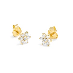 Natural Diamond 0.25 carats 18KT Yellow Gold Starburst Cluster Earrings