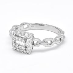 Natural Diamond 0.26 carats 18KT White Gold Cluster Chain Link Shank Ring