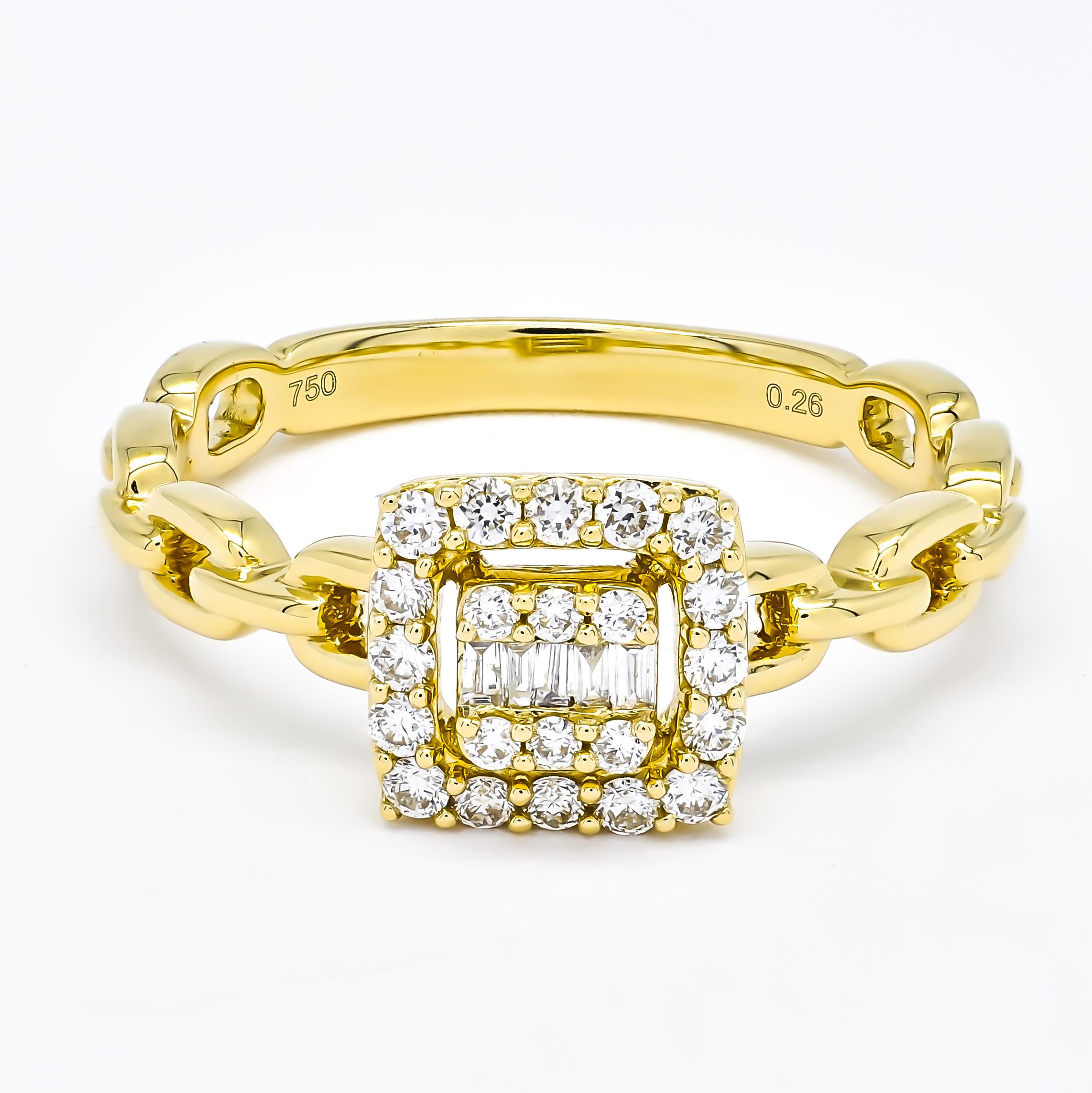 Bague à maillons en or blanc 18 carats avec diamant naturel de 0,26 carat Unisexe en vente