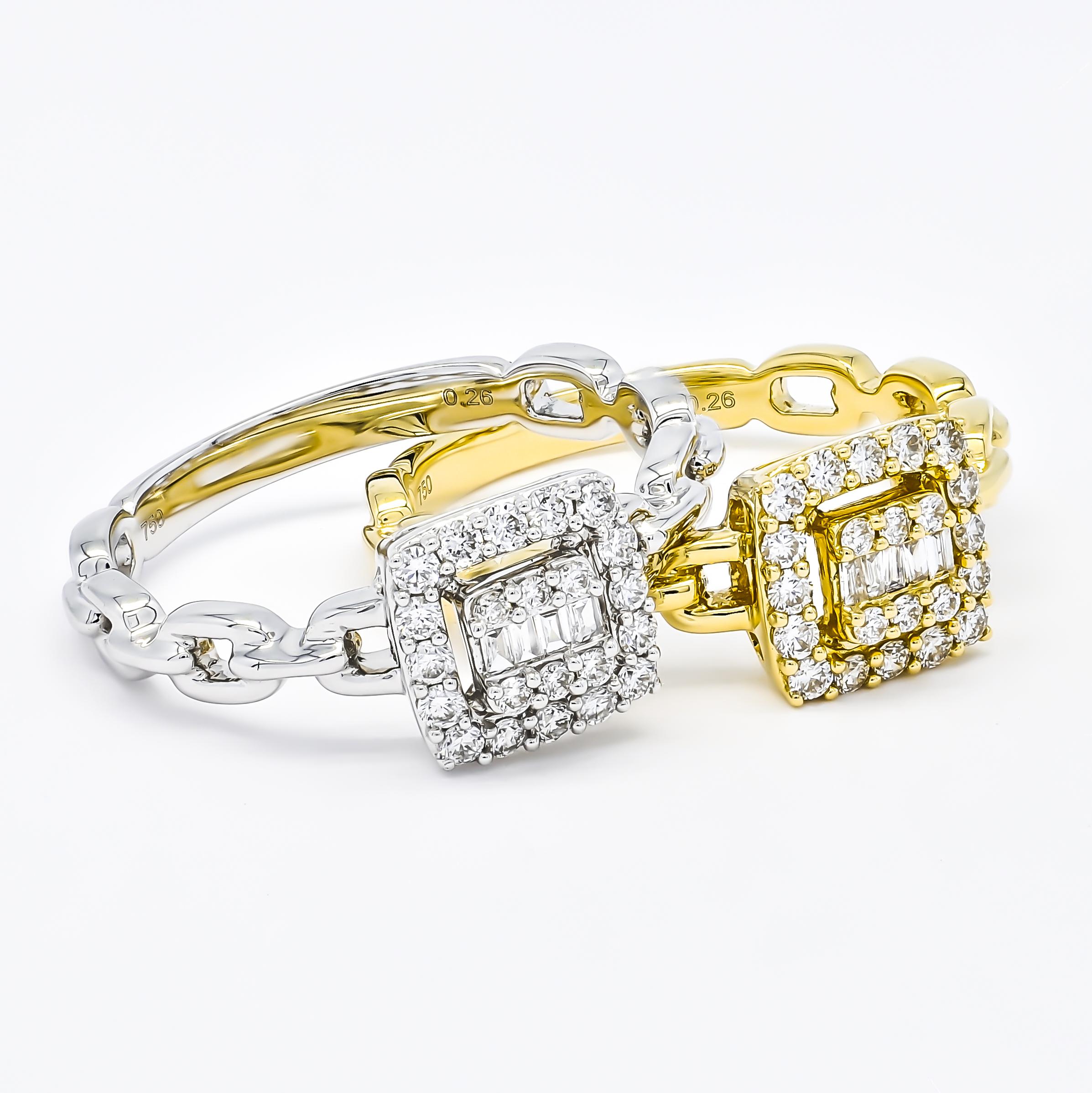 Bague à maillons en or blanc 18 carats avec diamant naturel de 0,26 carat en vente 3