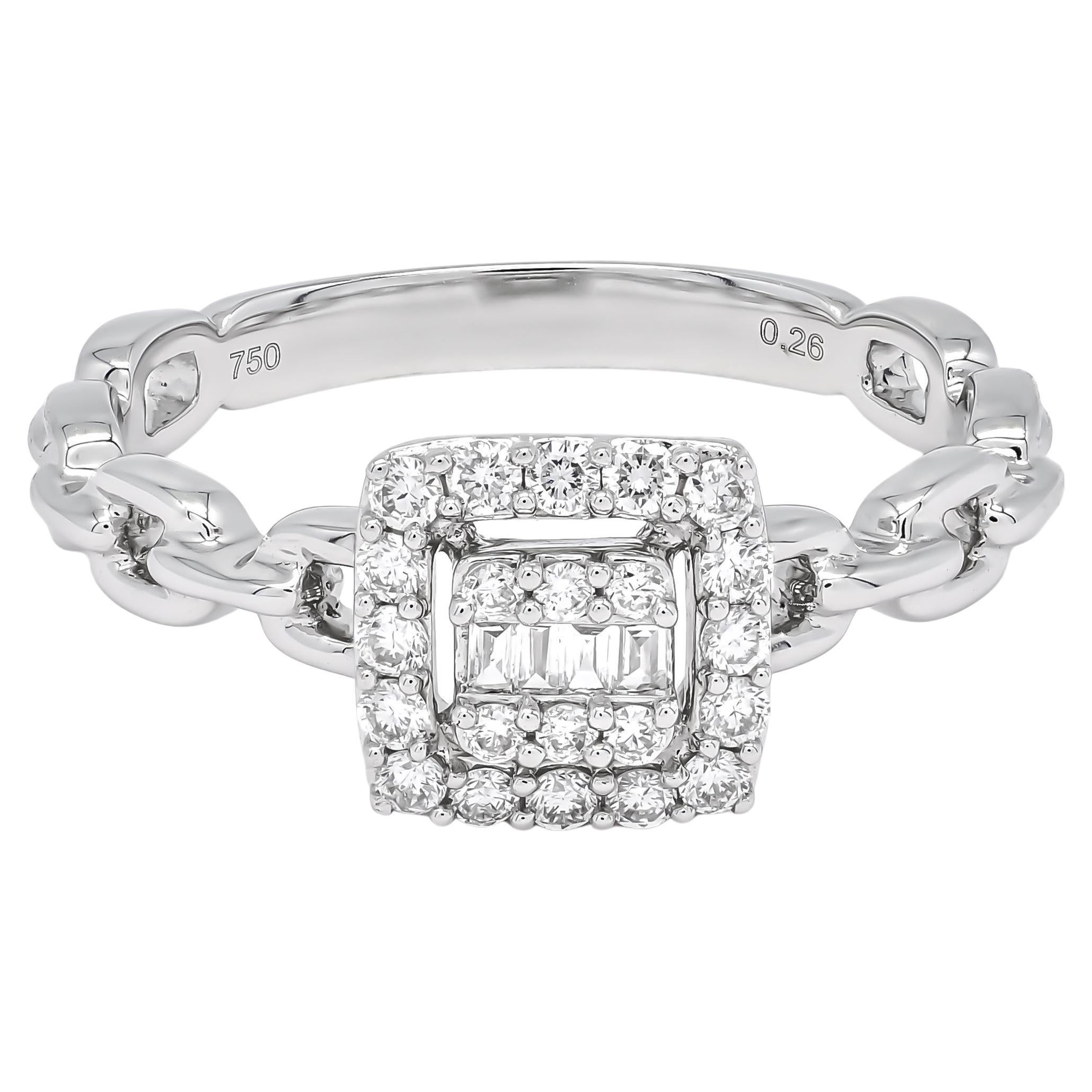 Natural Diamond 0.26 carats 18KT White Gold Cluster Chain Link Shank Ring