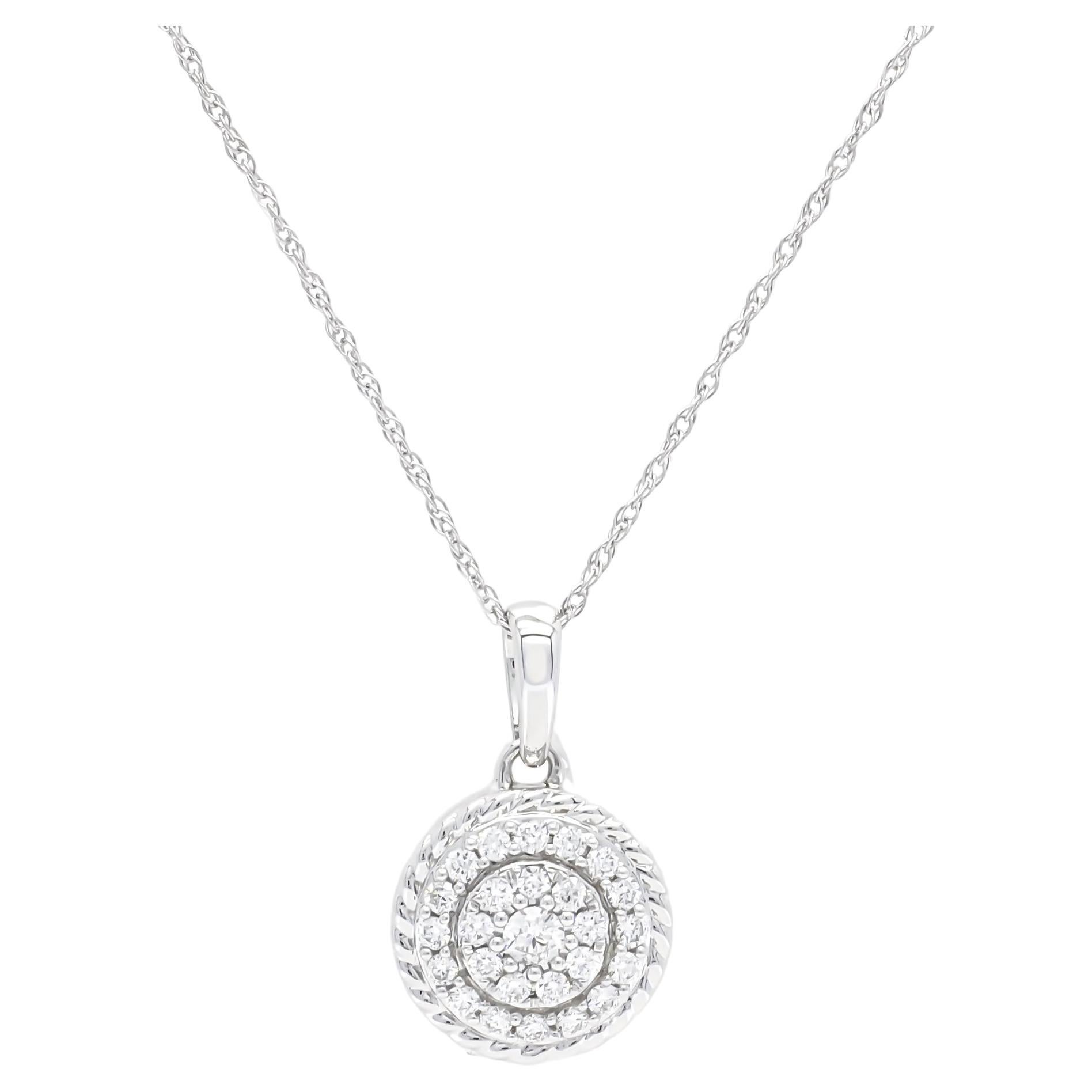 Natural Diamond 0.25 Carats 18KT White Gold Rope Pendant Chain Necklace For Sale