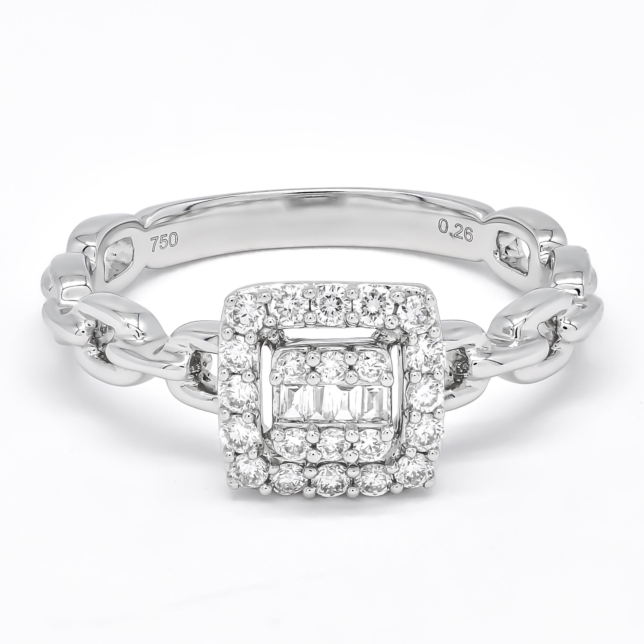 Taille baguette Bague à maillons en or jaune 18 carats avec diamant naturel de 0,26 carat en vente