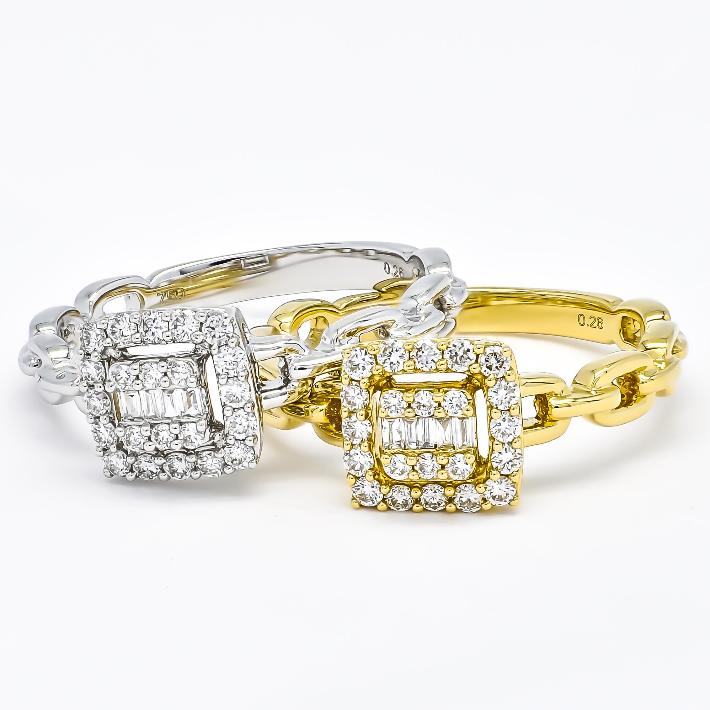 Bague à maillons en or jaune 18 carats avec diamant naturel de 0,26 carat Unisexe en vente