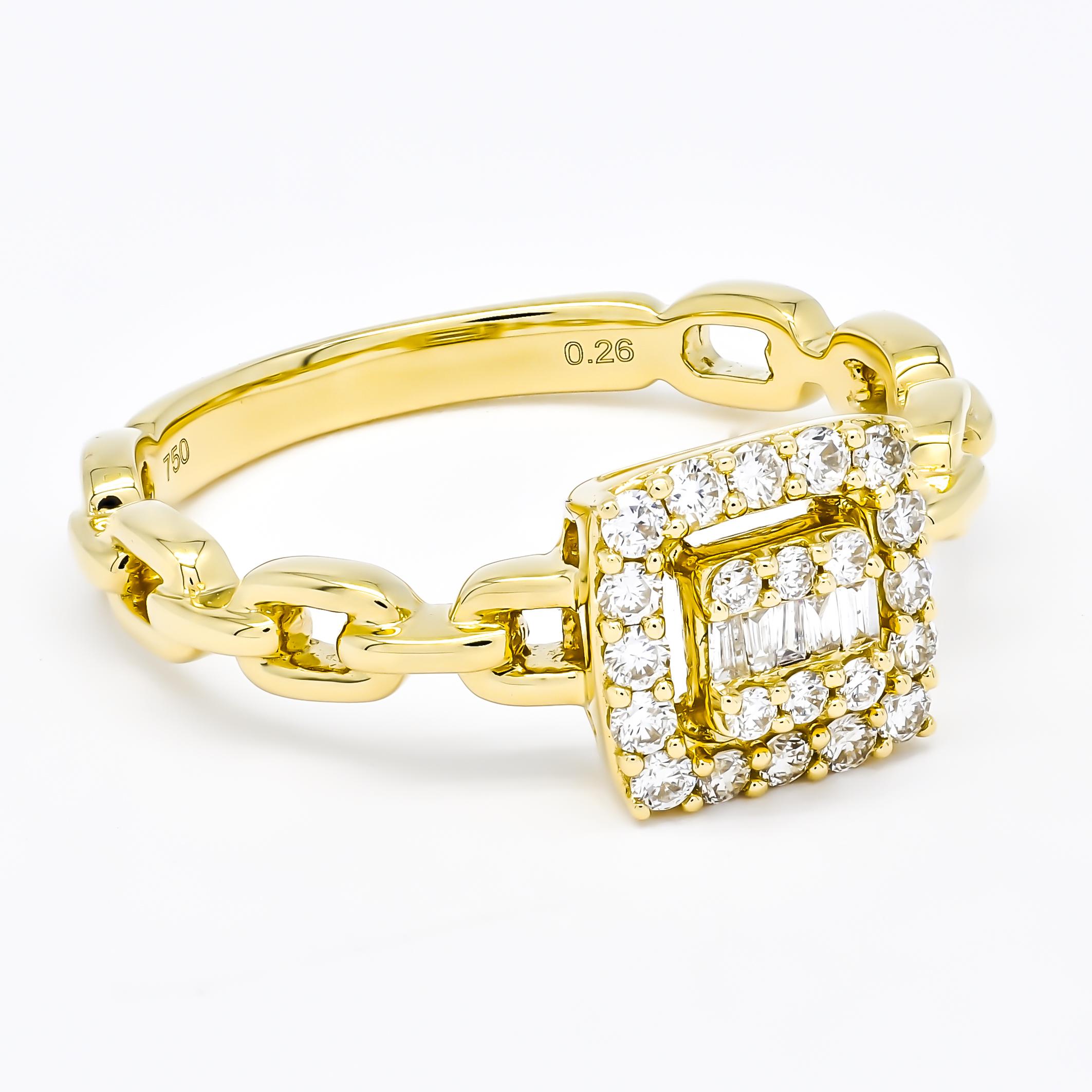 Bague à maillons en or jaune 18 carats avec diamant naturel de 0,26 carat en vente 1