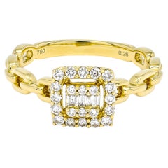Natural Diamond 0.26 carats 18KT Yellow Gold Cluster Chain Link Shank Ring 