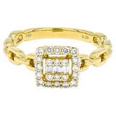 Natural Diamond 0.26 carats 18KT Yellow Gold Cluster Chain Link Shank Ring