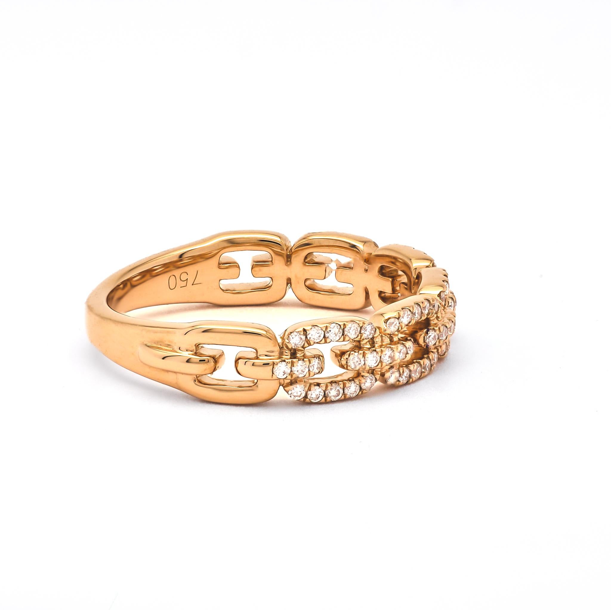 Modern Natural Diamond 0.26CT 18Karat Rose Gold Chain Link Ring For Sale