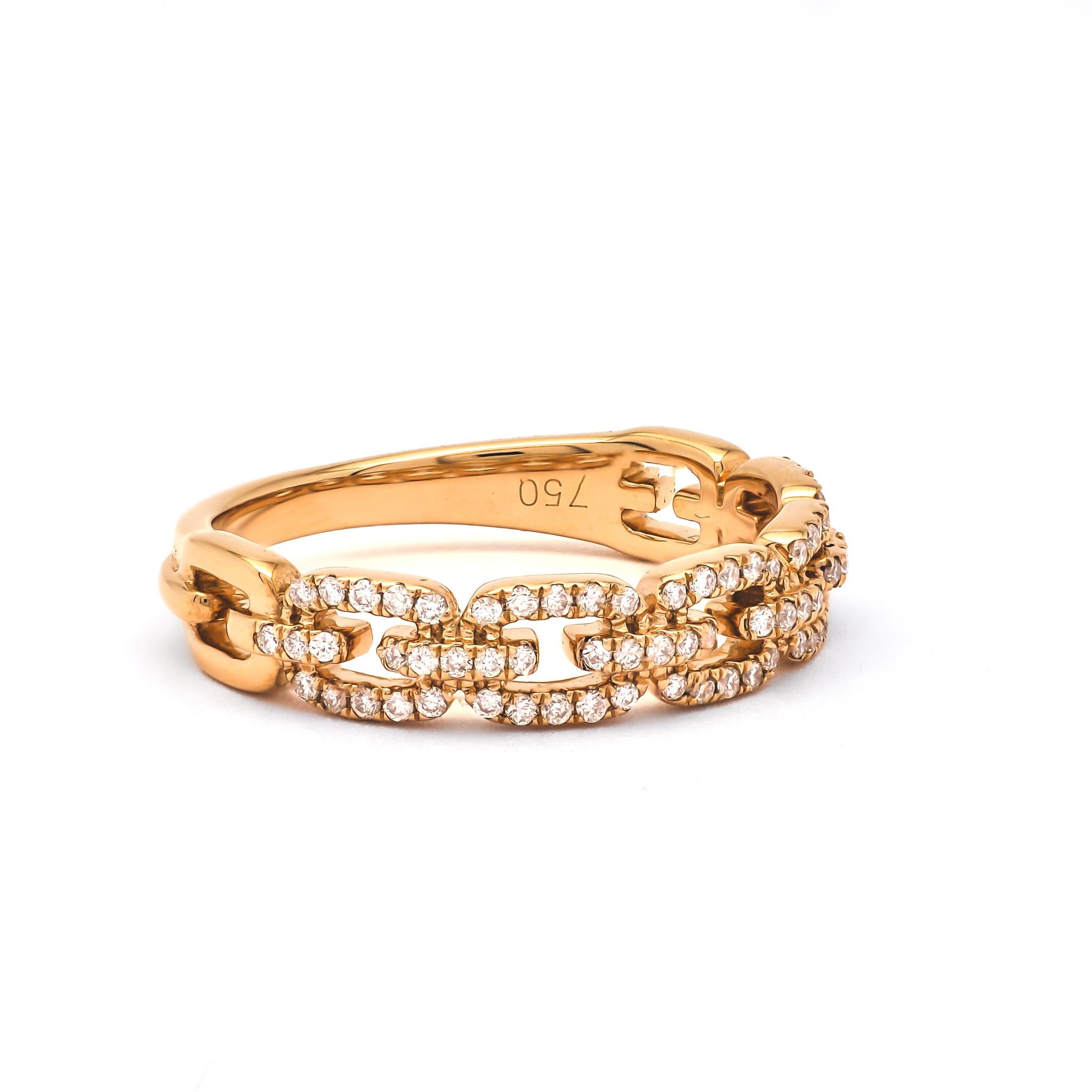 Brilliant Cut Natural Diamond 0.26CT 18Karat Rose Gold Chain Link Ring For Sale