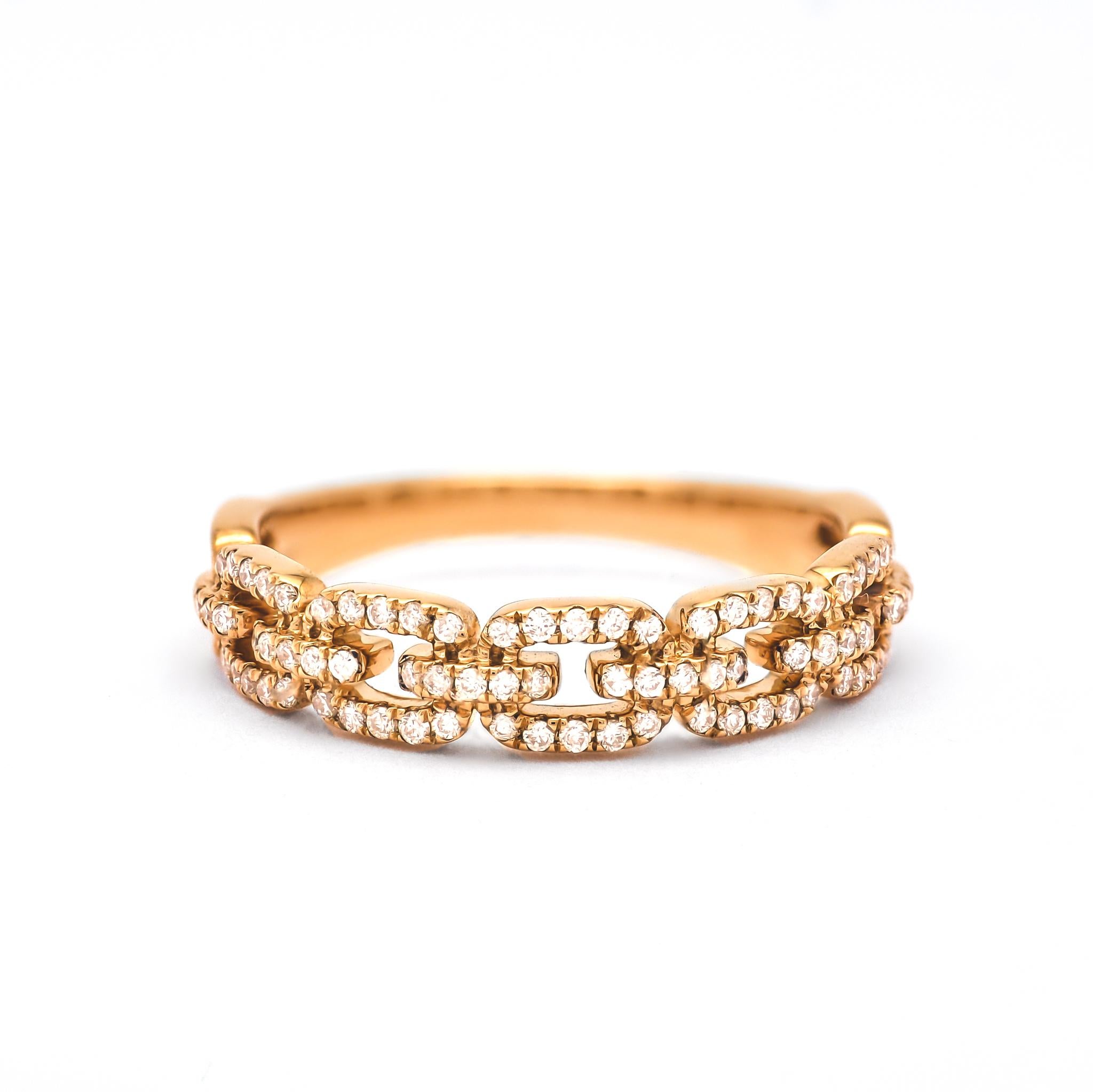 Natural Diamond 0.26CT 18Karat Rose Gold Chain Link Ring In New Condition For Sale In Antwerpen, BE