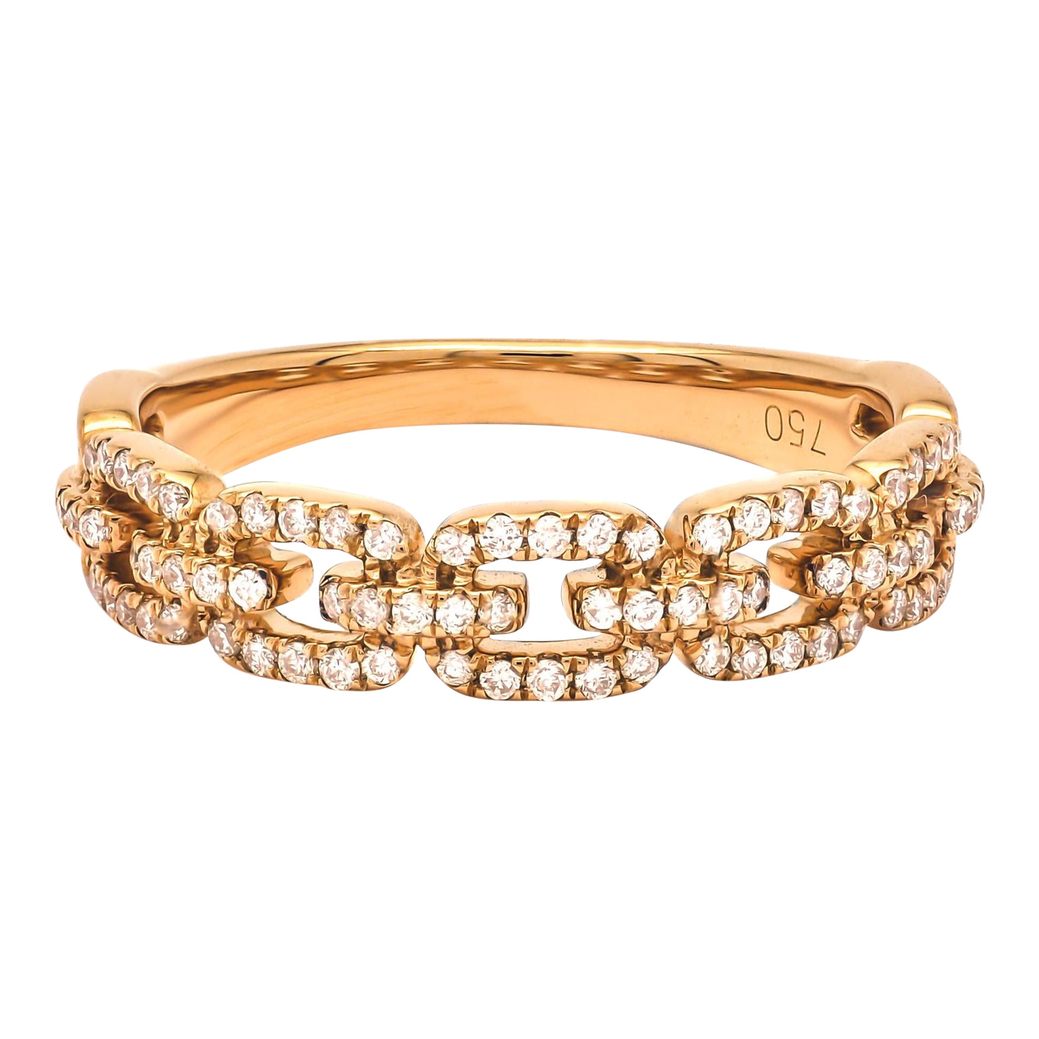 Anillo de eslabón de cadena de oro rosa de 18 quilates con diamante natural de 0,26 quilates
